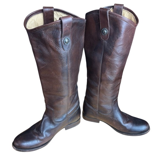 Frye Melissa Double Sole Button Lug Tall Brown Leather Riding Boots Women’s Sz 6 - Picture 3 of 8